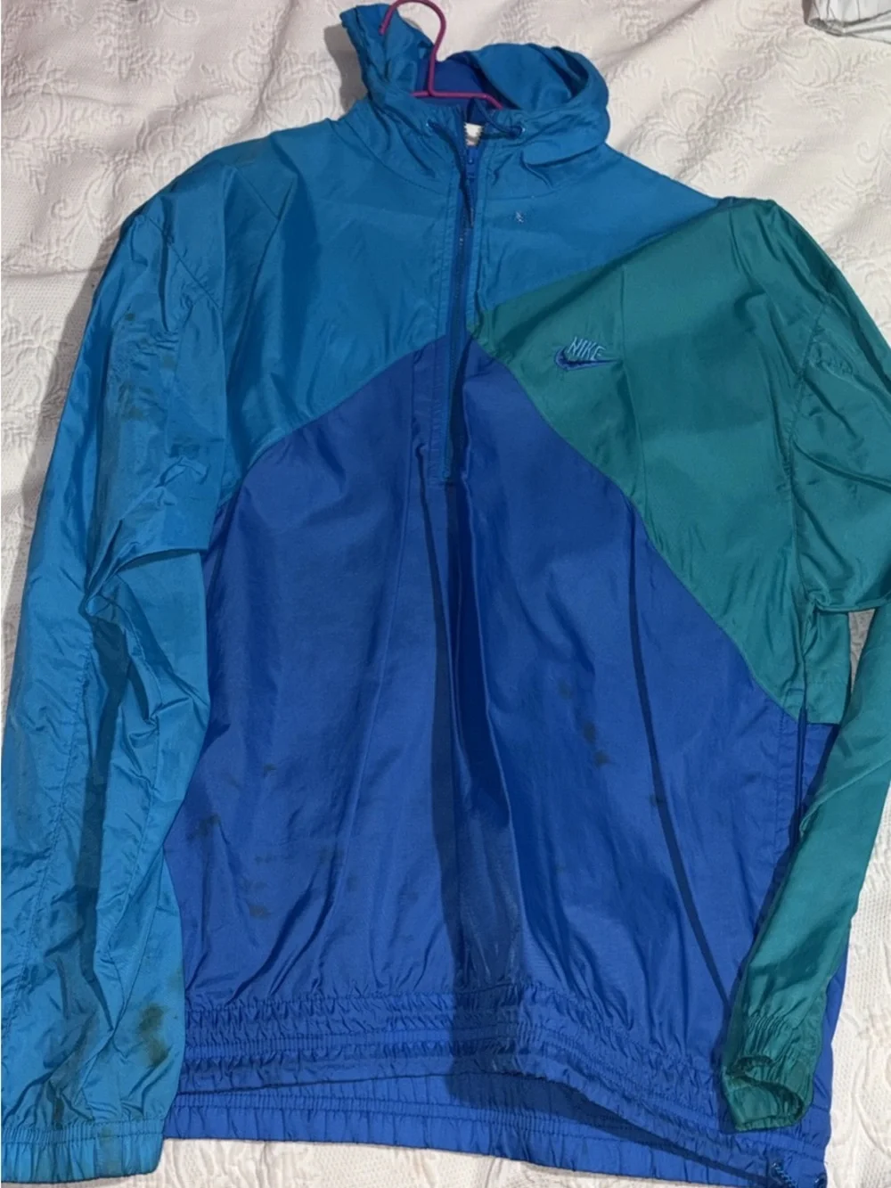 Nike Teal and Blue Colorblock Raincoat with Hood